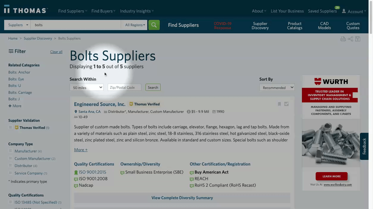 Search USA-based - Review your filtered results and select a supplier