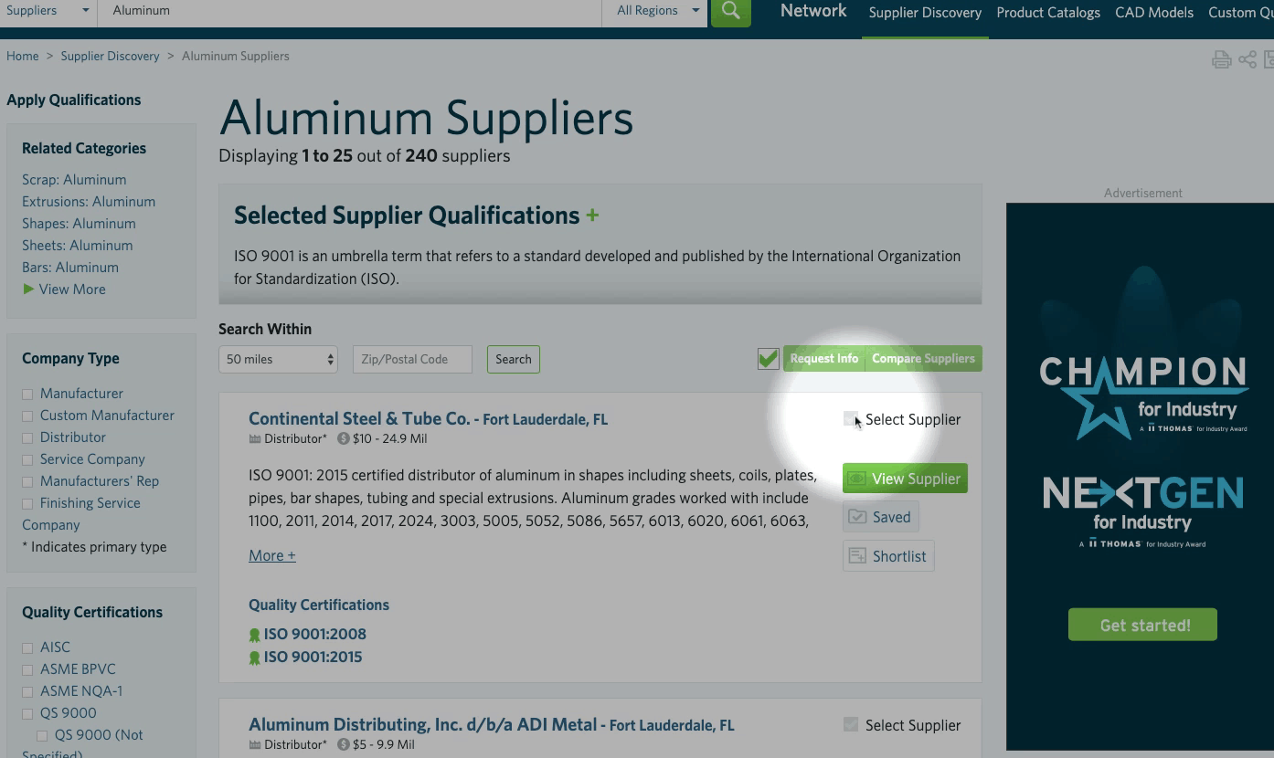Compare suppliers - Select potential suppliers