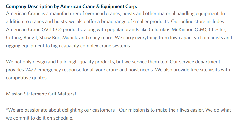 Custom Company Description